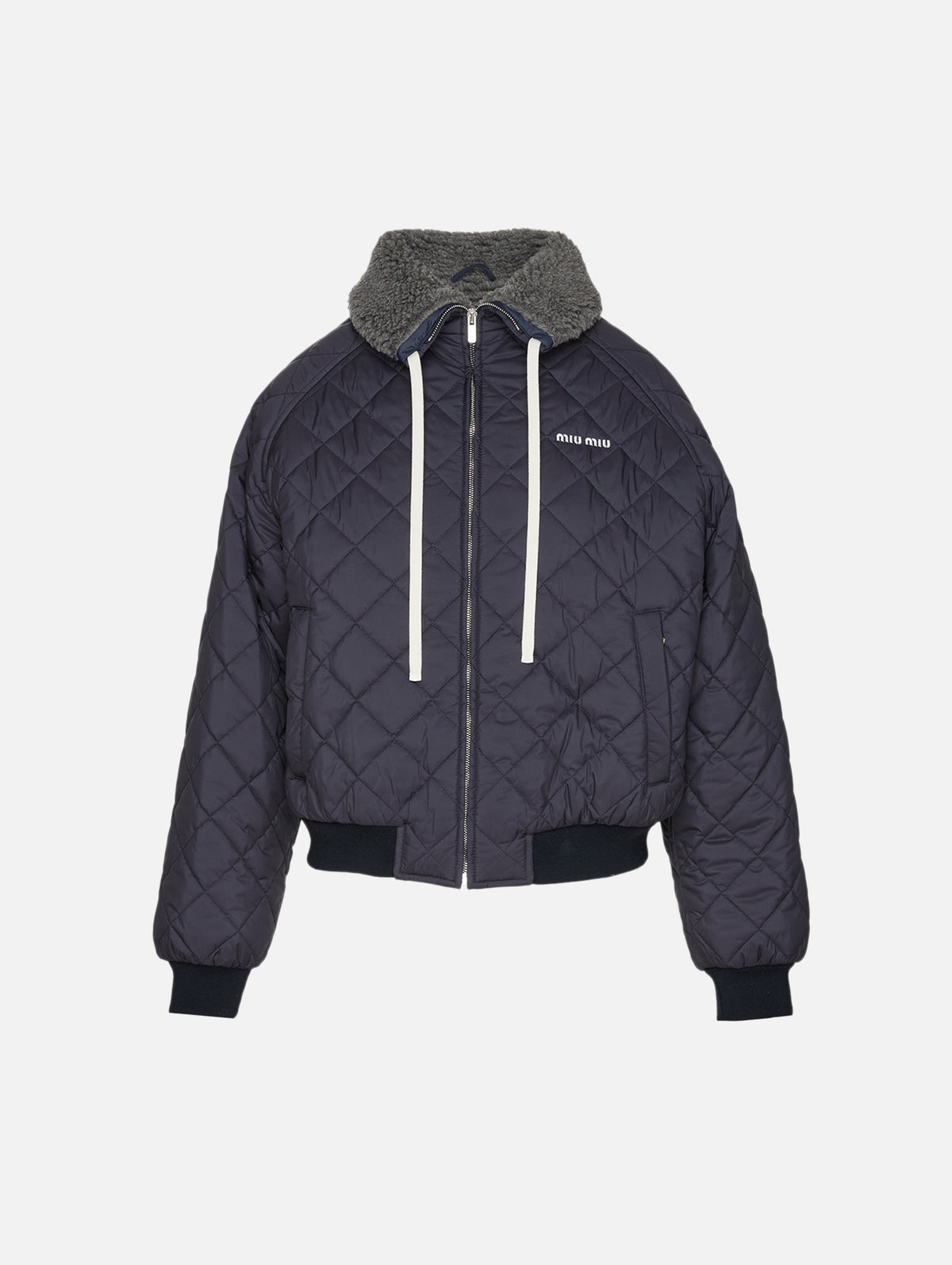 Zip Up Quilted Jacket,MIU MIU,BLUE,Image 1
