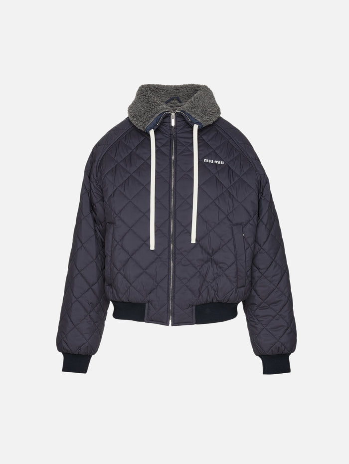 Zip Up Quilted Jacket,MIU MIU,BLUE,Image 1