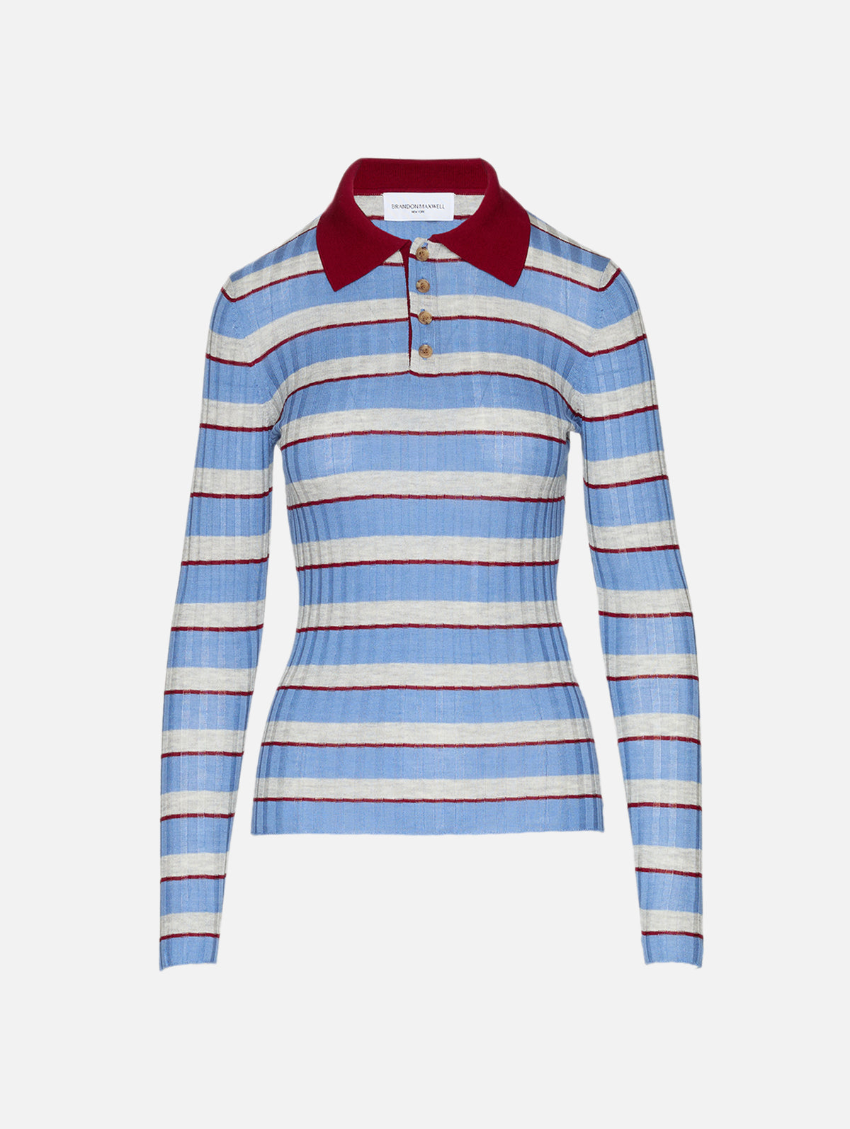 Joni Knit Polo Top,BRANDON MAXWELL,BLUE STRIPE,Image 1