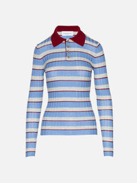 Joni Knit Polo Top,BRANDON MAXWELL,BLUE STRIPE,Image 1