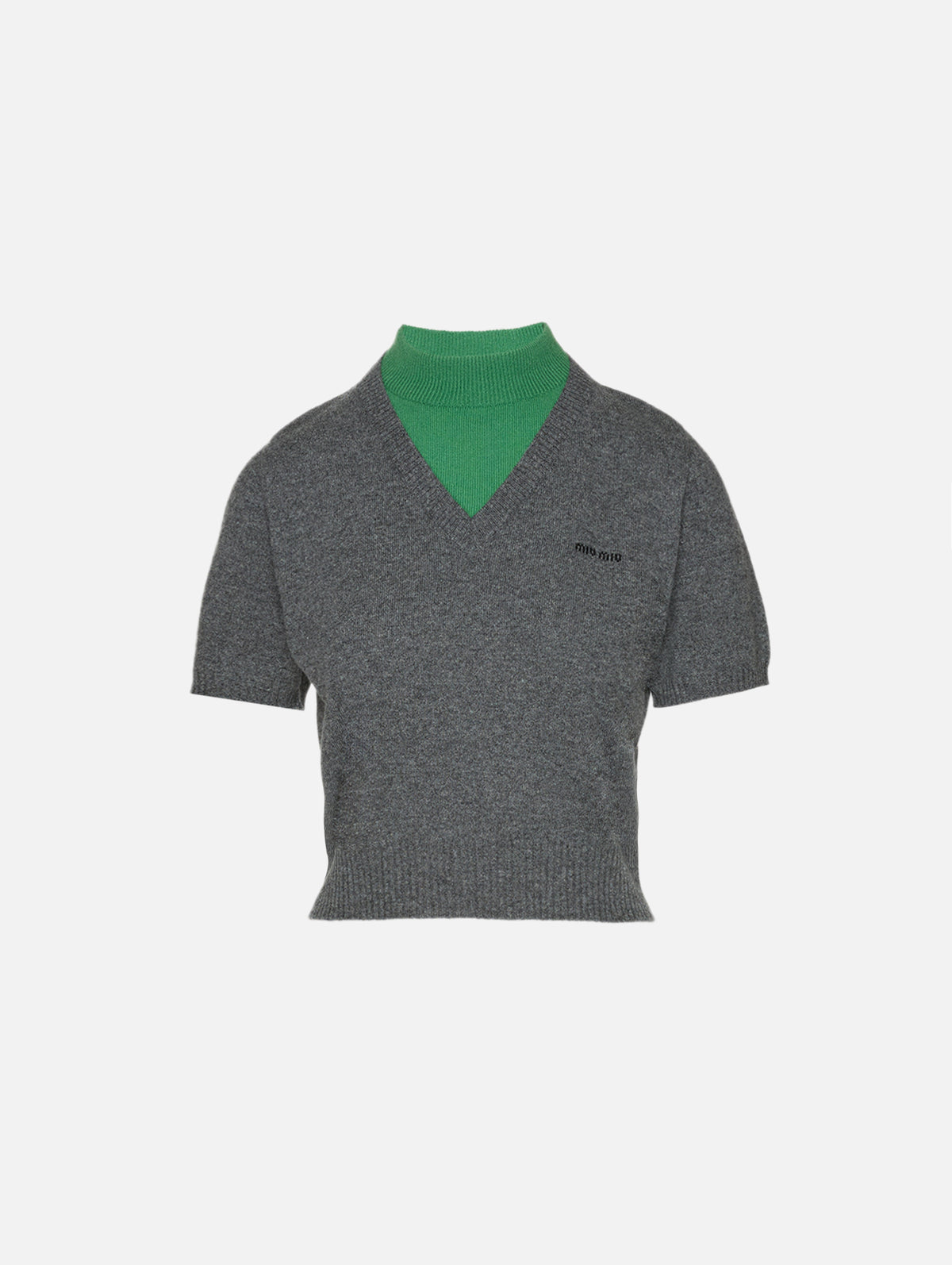 Layered Cropped Sweater,MIU MIU,SLATE GREEN,Image 1