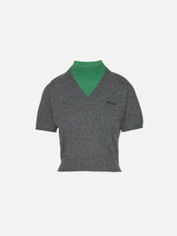 Layered Cropped Sweater,MIU MIU,SLATE GREEN,Image 1