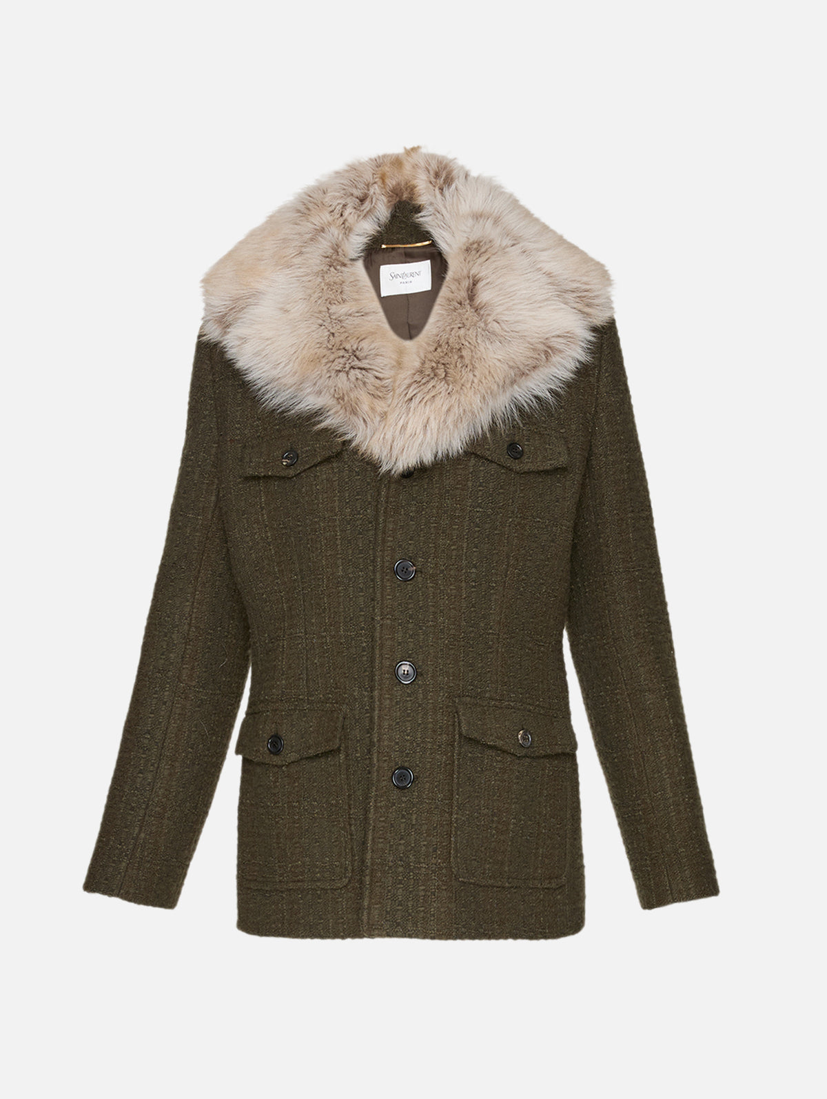 Tweed Shearling Jacket,SAINT LAURENT,KAKI,Image 1