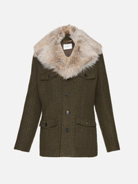 Tweed Shearling Jacket,SAINT LAURENT,KAKI,Image 2
