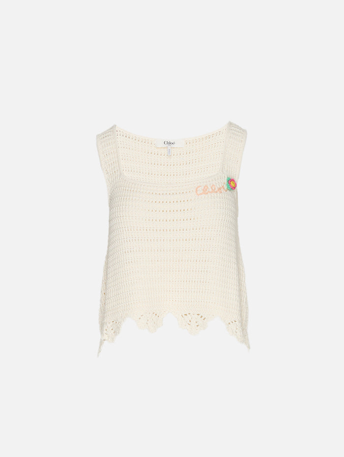Crochet Tank,CHLOÉ,ICONIC MILK,Image 1