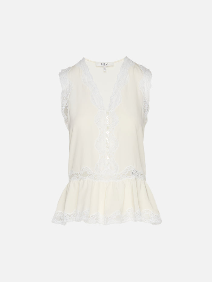 Lace Top,CHLOÉ,COCONUT MILK,Image 1