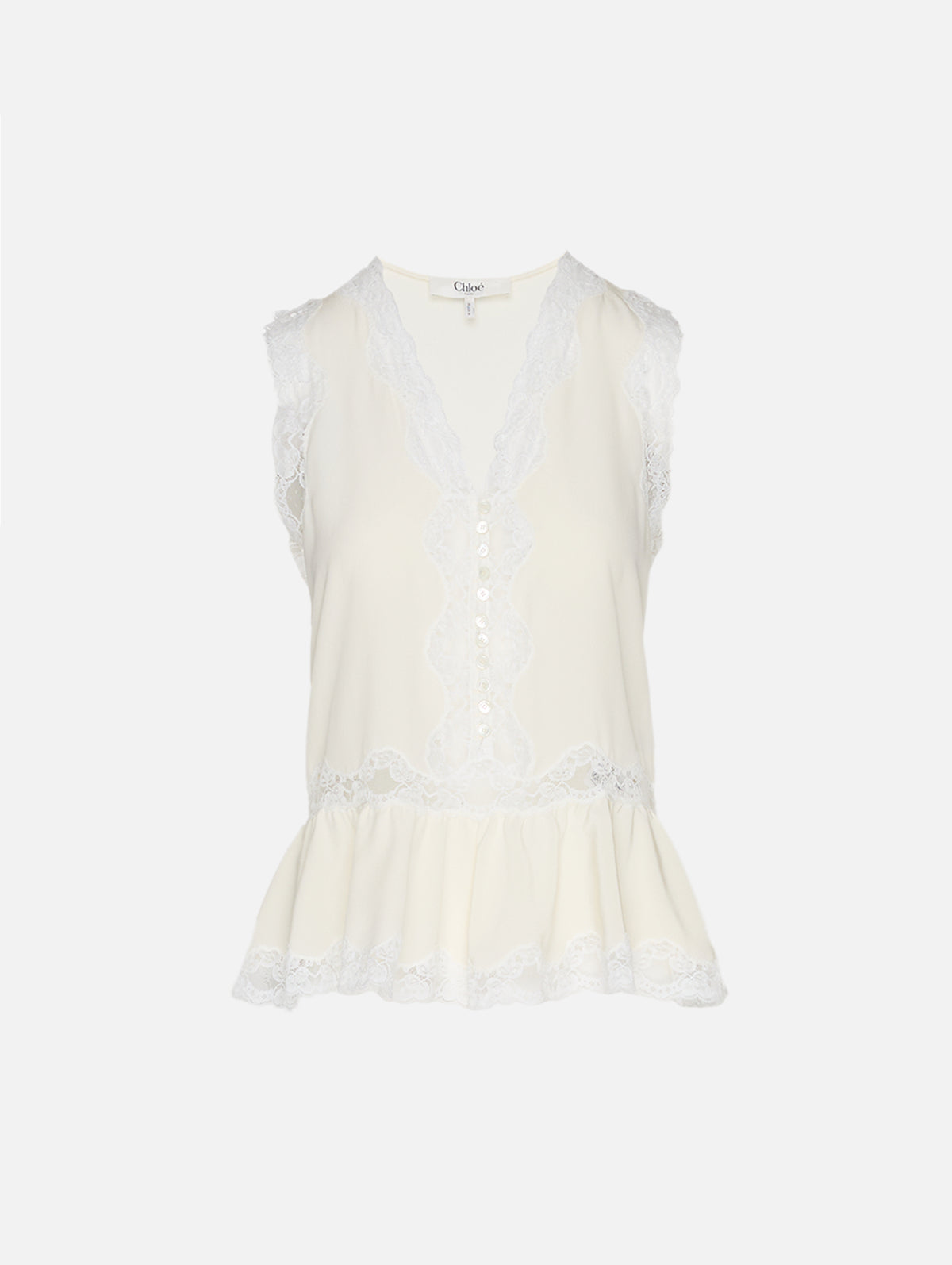 Lace Top,CHLOÉ,COCONUT MILK,Image 1