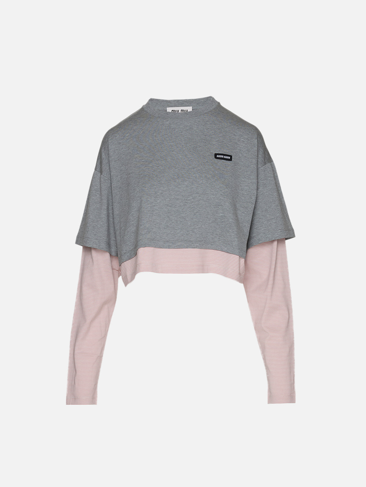 Layered Cropped Top,MIU MIU,GREY,Image 1