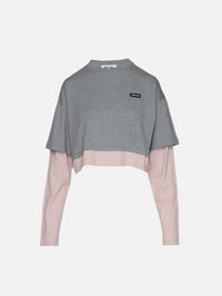 Layered Cropped Top,MIU MIU,GREY,Image 2