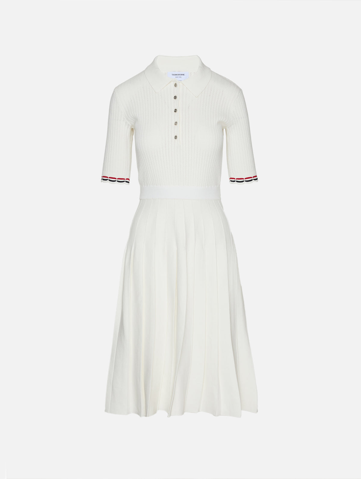 Women's Pointelle Rib Stitch Polo Dress in White Size 42