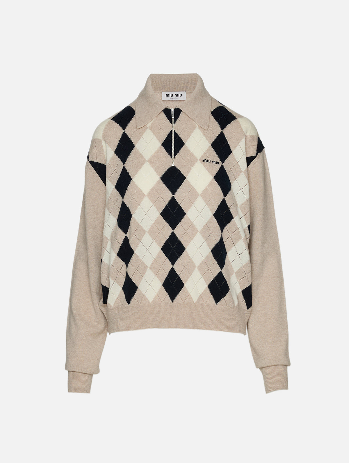 Quarter Zip Sweater,MIU MIU,BEIGE,Image 2