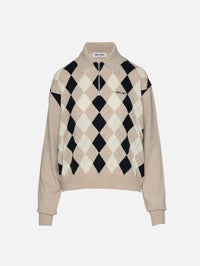 Quarter Zip Sweater,MIU MIU,BEIGE,Image 2