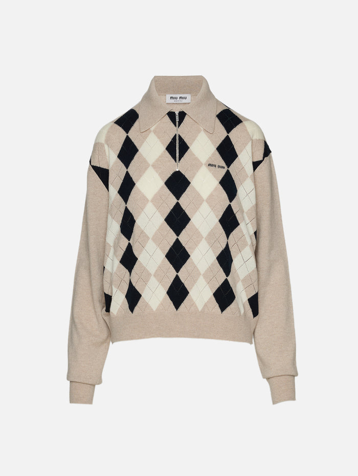 Quarter Zip Sweater,MIU MIU,BEIGE,Image 1