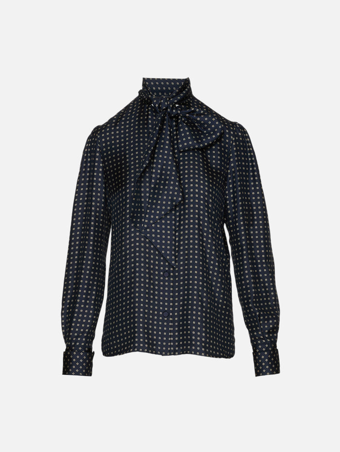 Geometrique Blouse,SAINT LAURENT,MARINE,Image 1