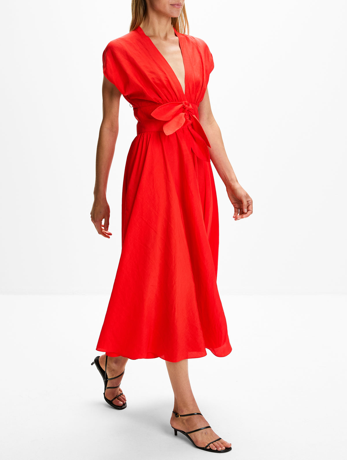 Belted Dress,ALAIA,ROUGE VERMILLON,Image 3