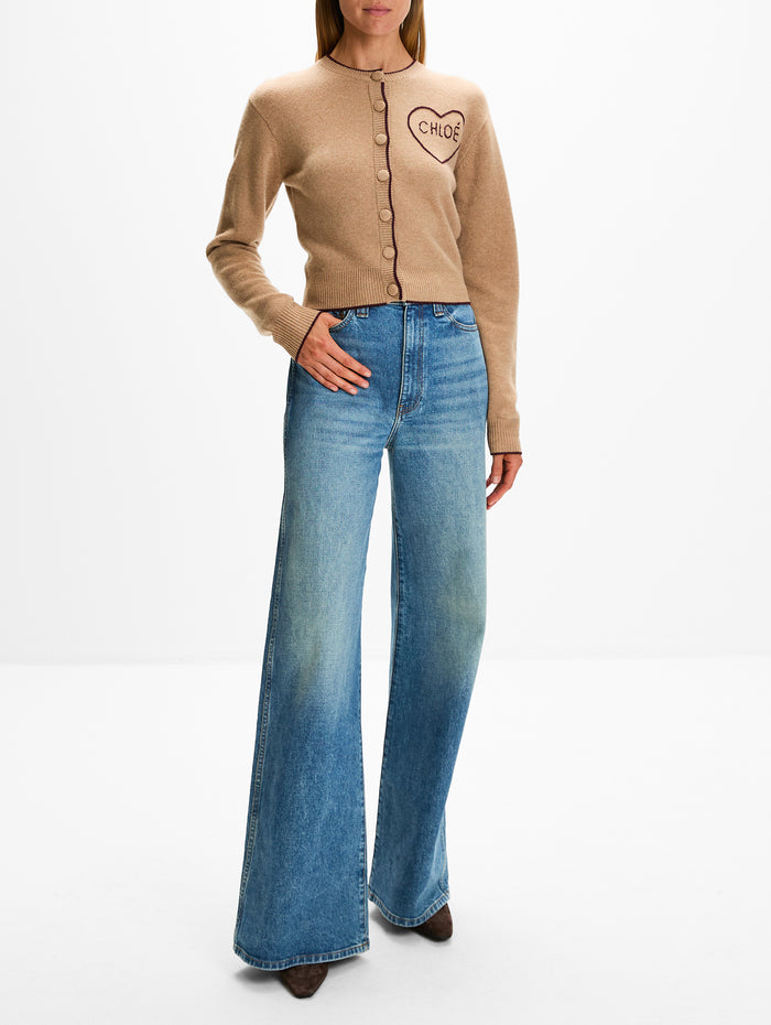 Heart Logo Cardigan,CHLOÉ,BLEACHED BROWN,Image 1