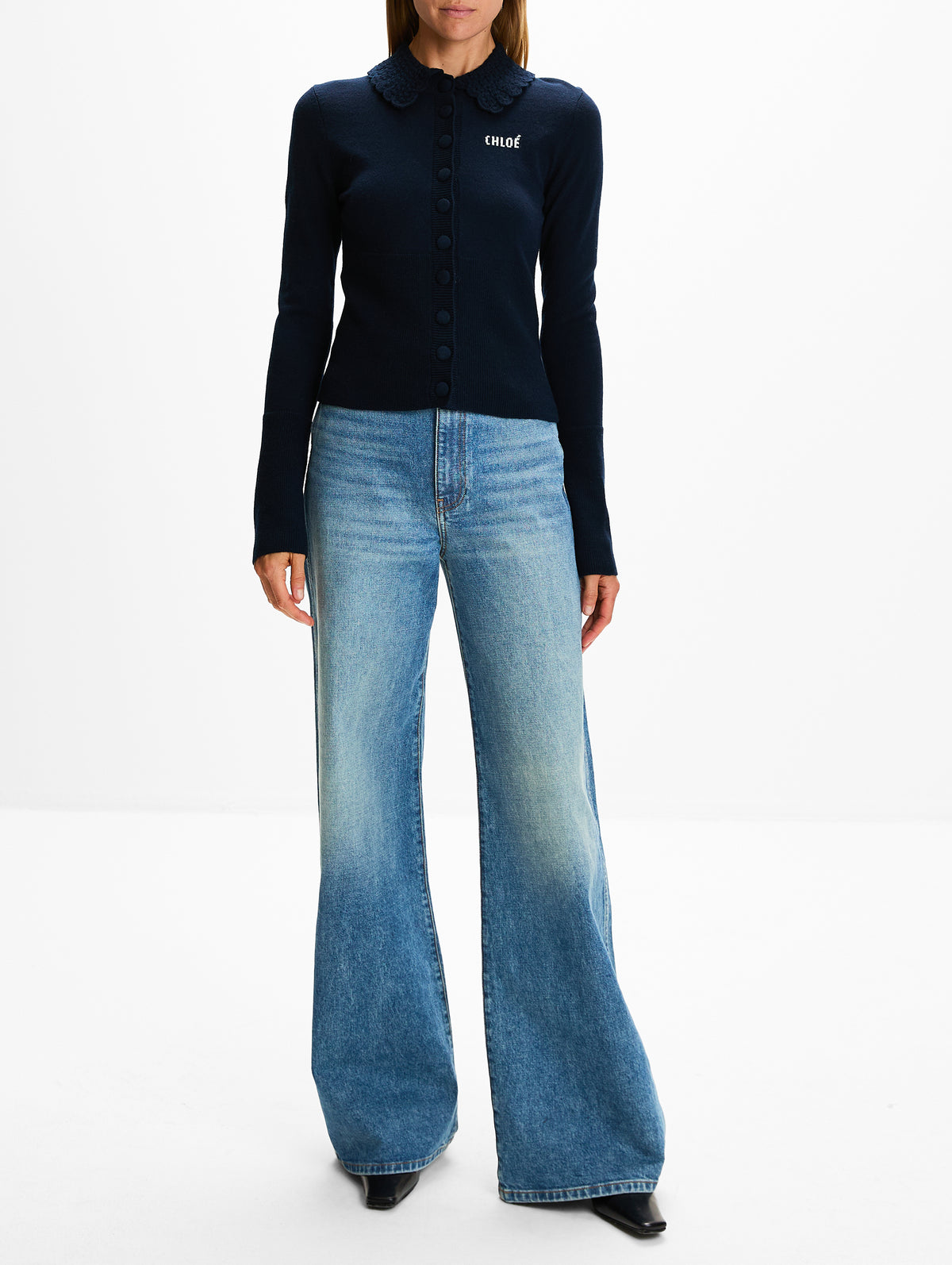 Knit Cardigan,CHLOÉ,INK NAVY,Image 2