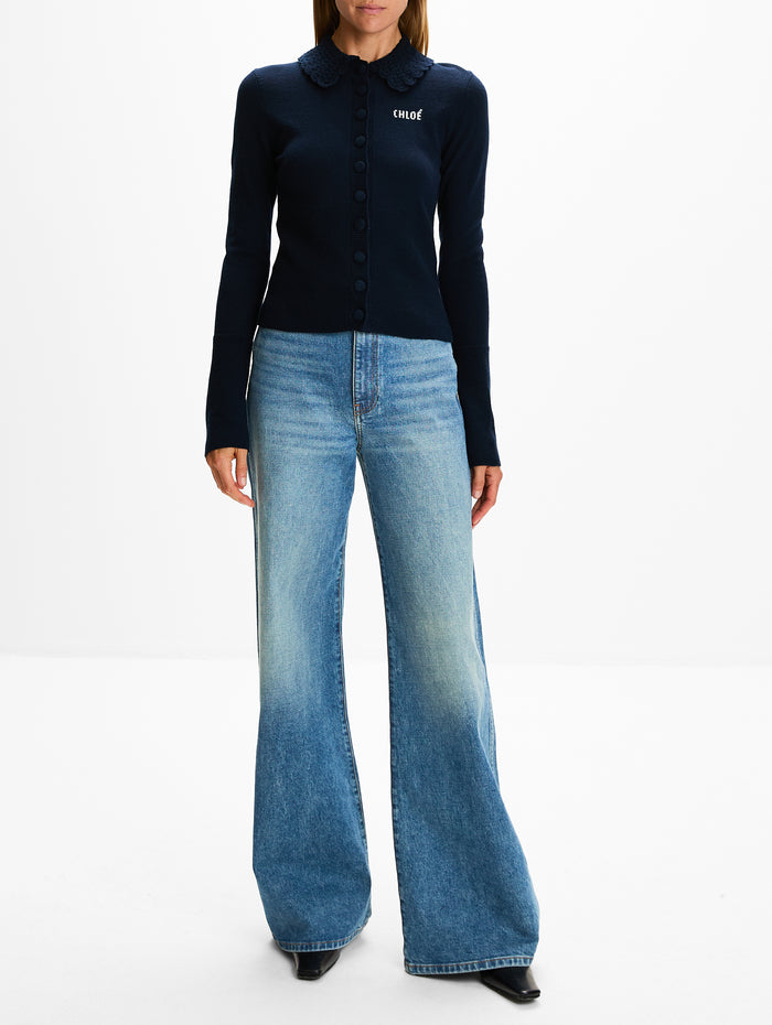 Knit Cardigan,CHLOÉ,INK NAVY,Image 1