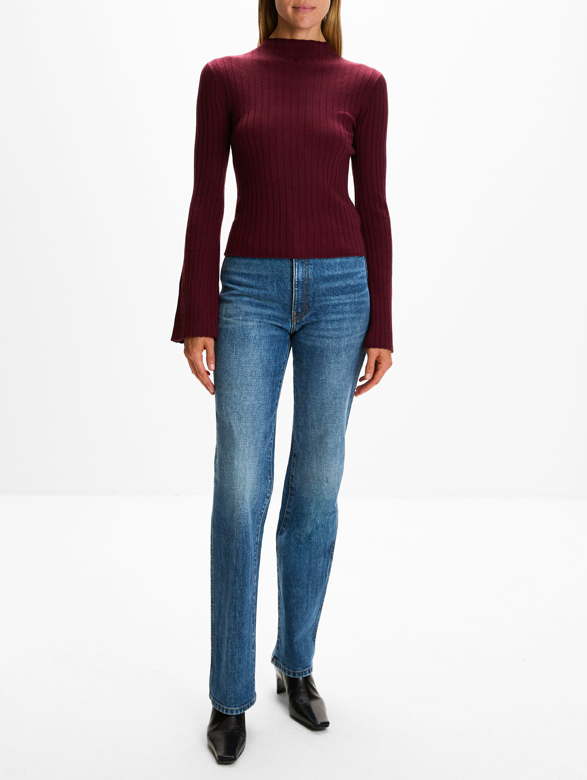 Petra Bell Sleeve Sweater,ELYSEWALKER LABEL,WINE,Image 2