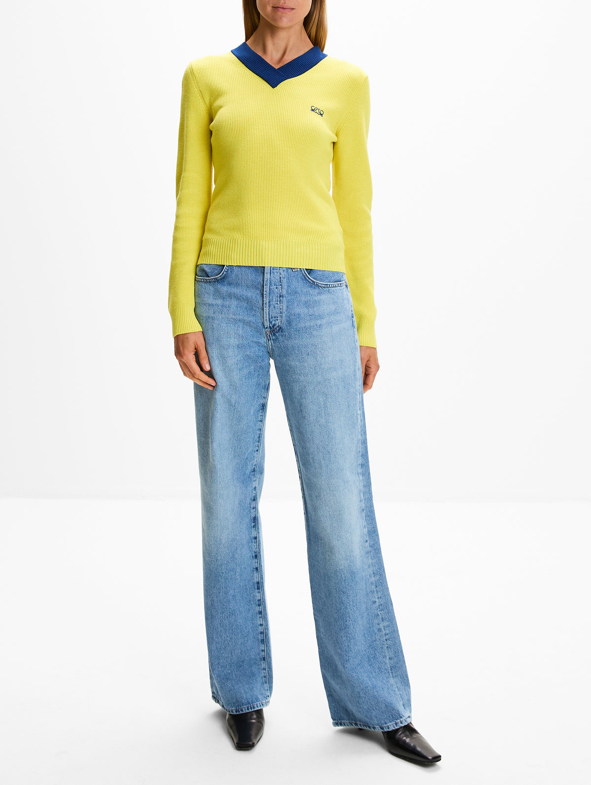 Vneck Sweater,LOEWE,YELLOW/BLUE,Image 2