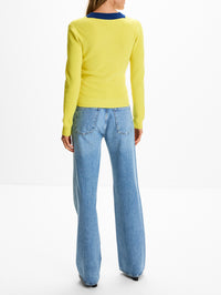 Vneck Sweater,LOEWE,YELLOW/BLUE,Image 3