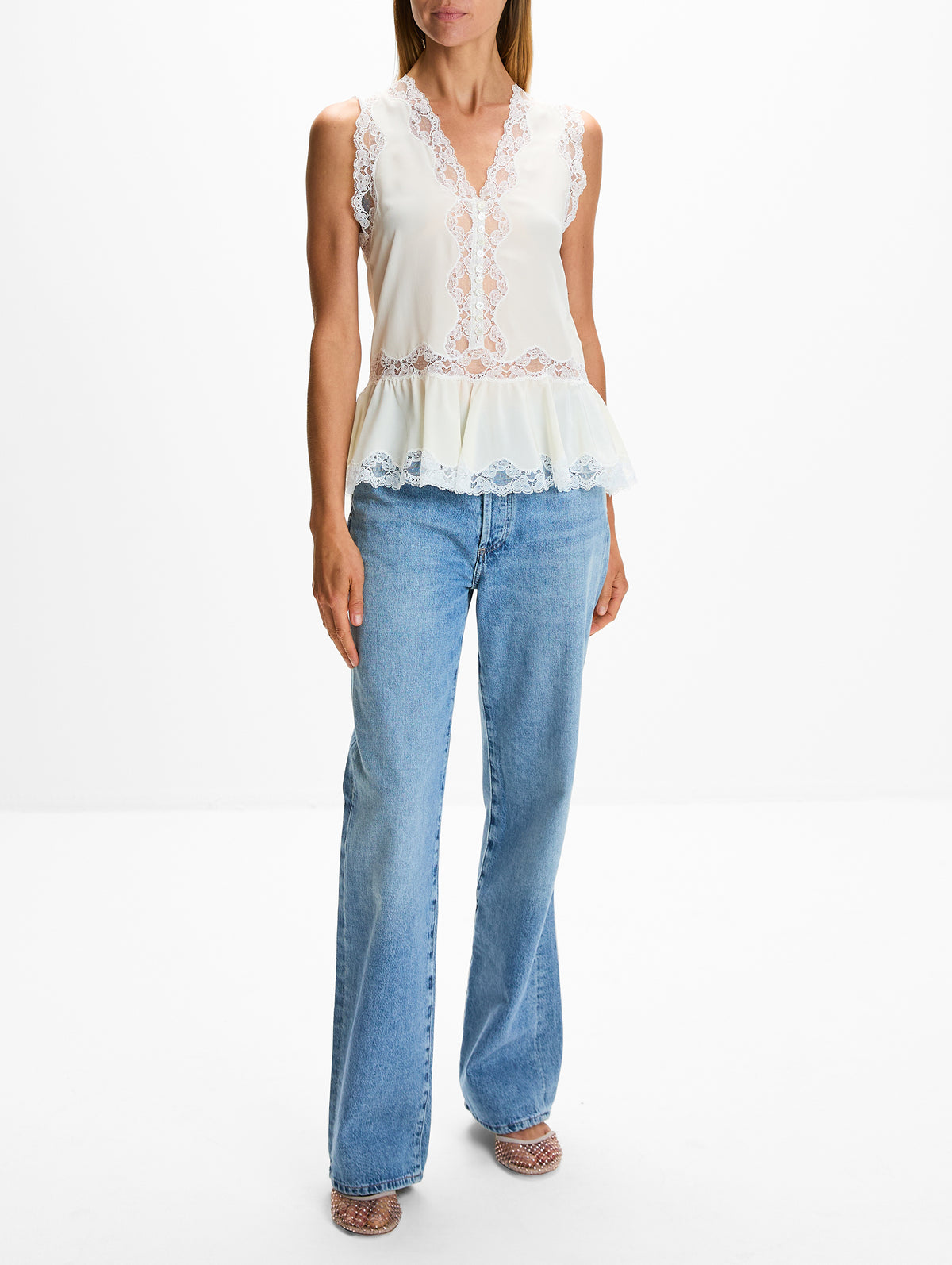 Lace Top,CHLOÉ,COCONUT MILK,Image 2