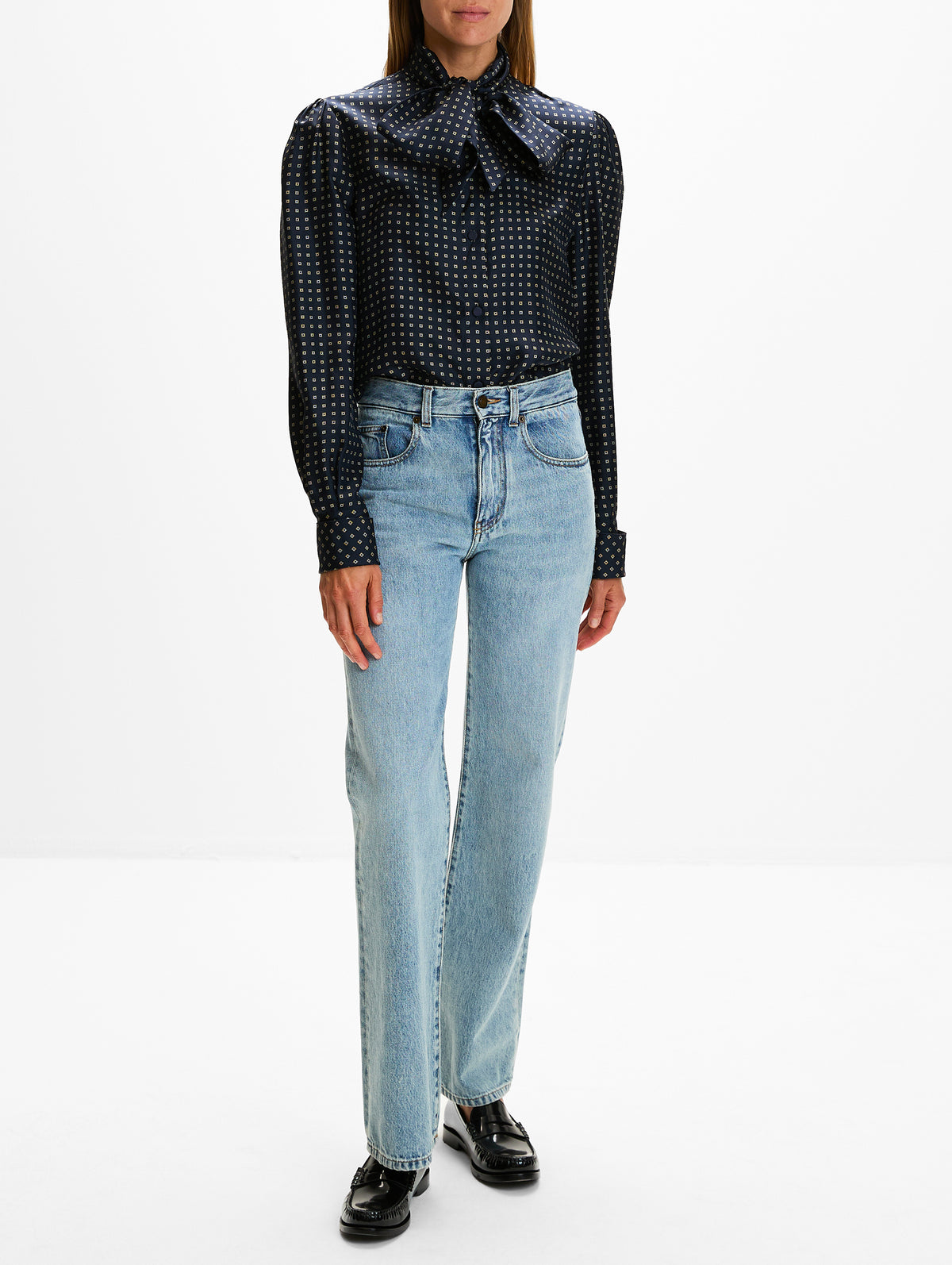 Geometrique Blouse,SAINT LAURENT,MARINE,Image 2