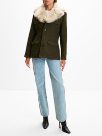 Tweed Shearling Jacket,SAINT LAURENT,KAKI,Image 2