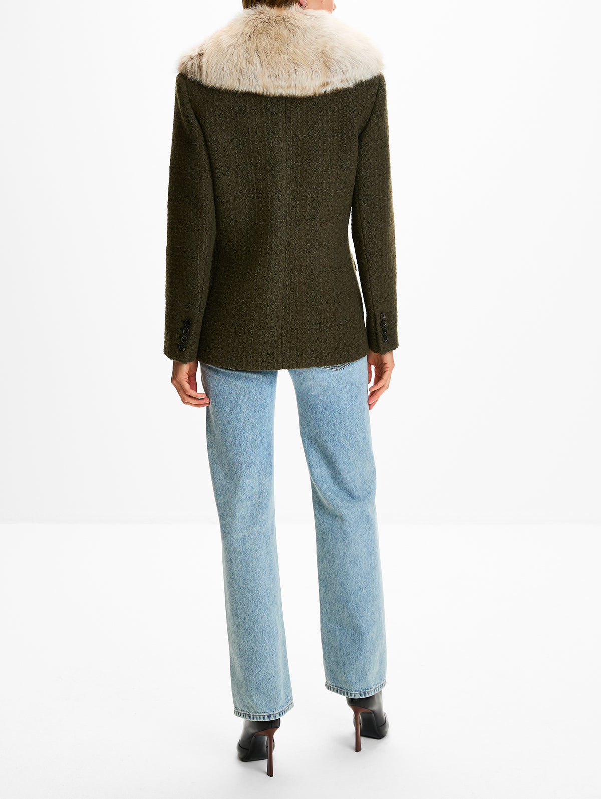 Tweed Shearling Jacket,SAINT LAURENT,KAKI,Image 3