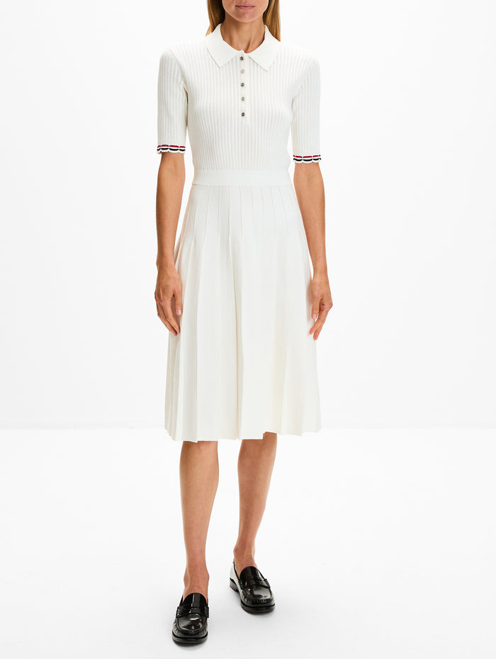 Pointelle Polo Dress,THOM BROWNE,WHITE,Image 1