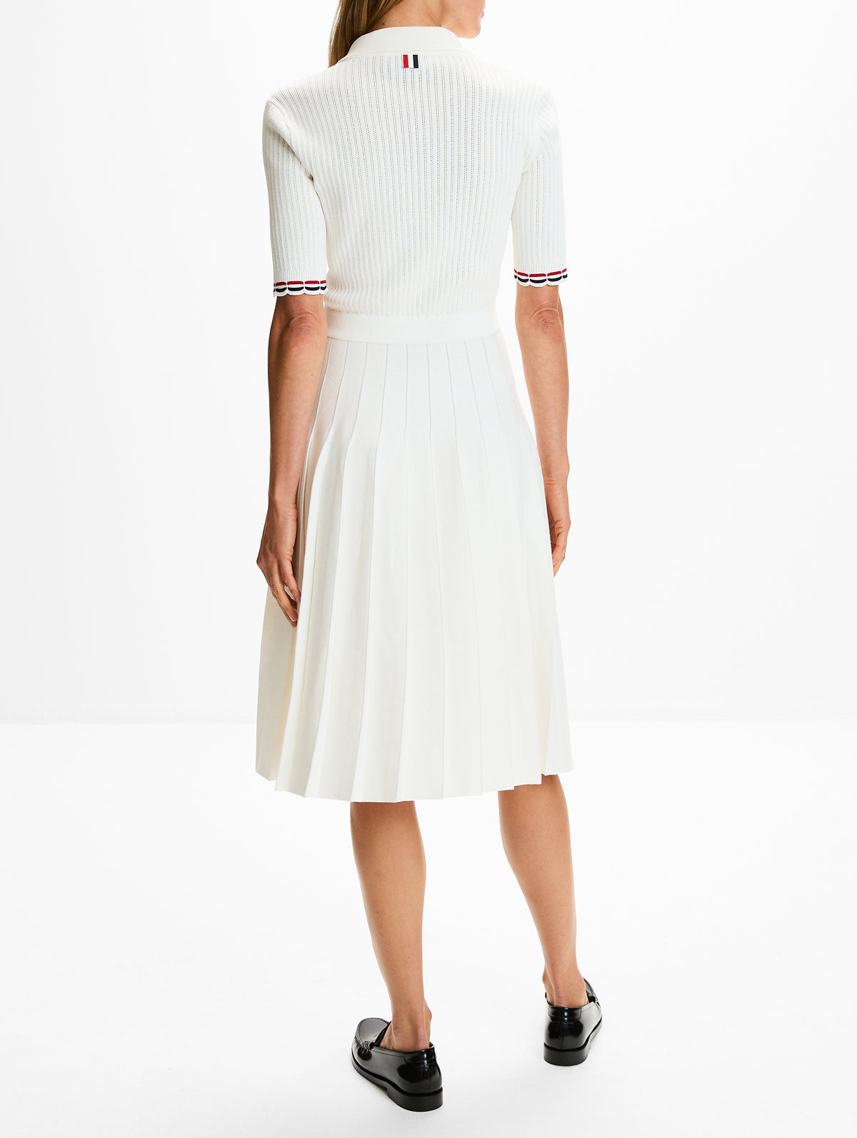 Pointelle Polo Dress,THOM BROWNE,WHITE,Image 4