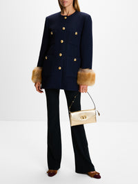 Tweed Long Coat,VALENTINO GARAVANI,NAVY,Image 2