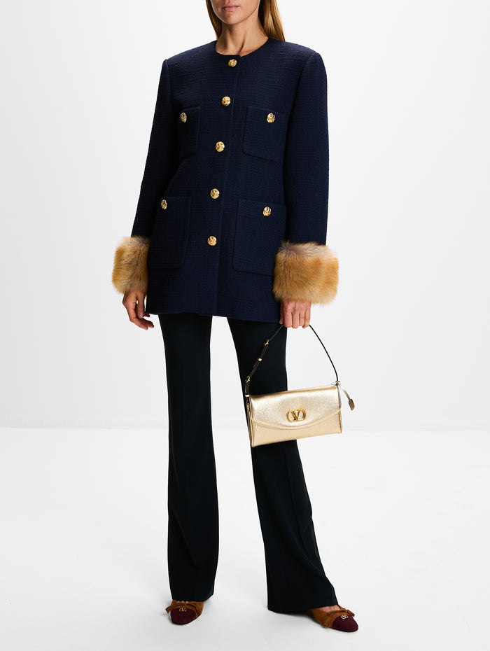 Tweed Long Coat,VALENTINO GARAVANI,NAVY,Image 1