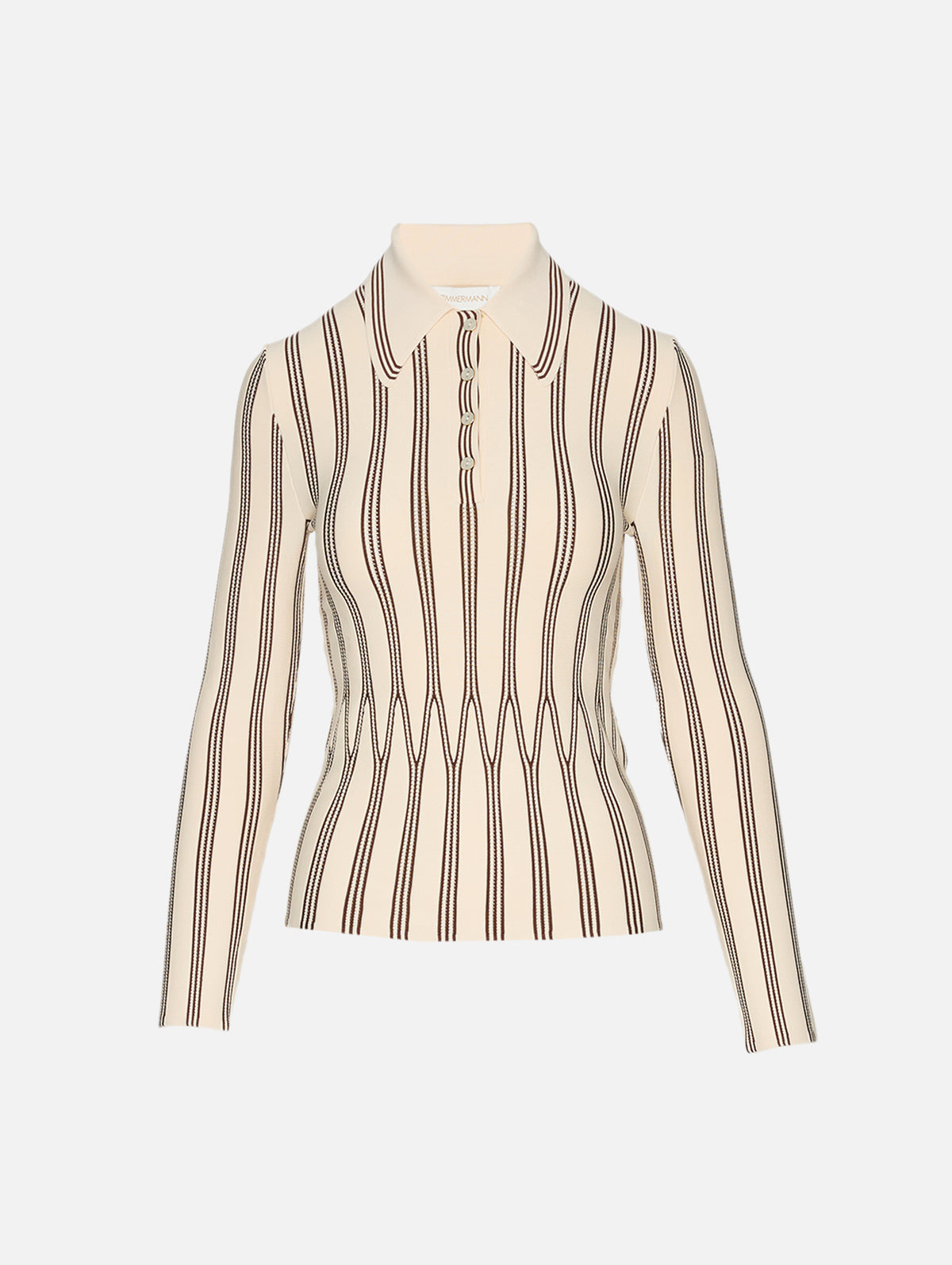 Valiant Striped Polo Top,ZIMMERMANN,CREAM/CHOCOLATE,Image 1