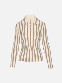 Valiant Striped Polo Top,ZIMMERMANN,CREAM/CHOCOLATE,Image 1
