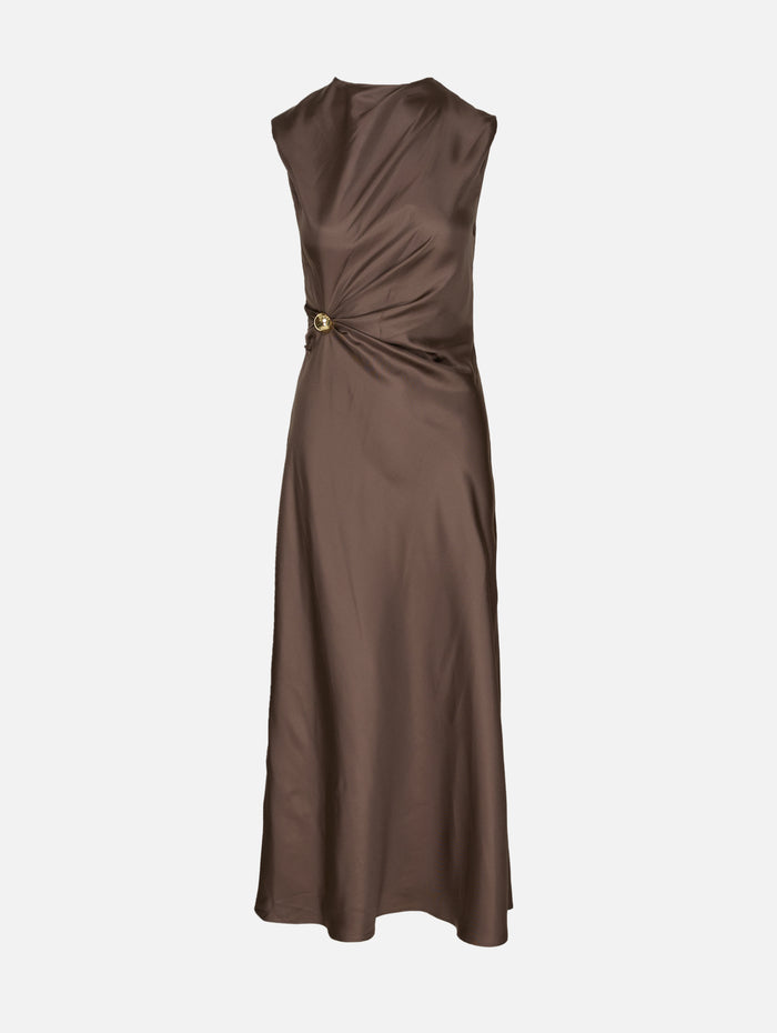 Roan Sleeveless Draped Dress,LOULOU DE SAISON,DARK BROWN,Image 1