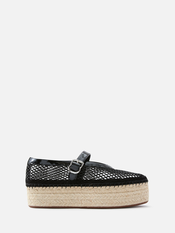 Fishnet Espadrille Wedge,ALAIA,NOIR,Image 1