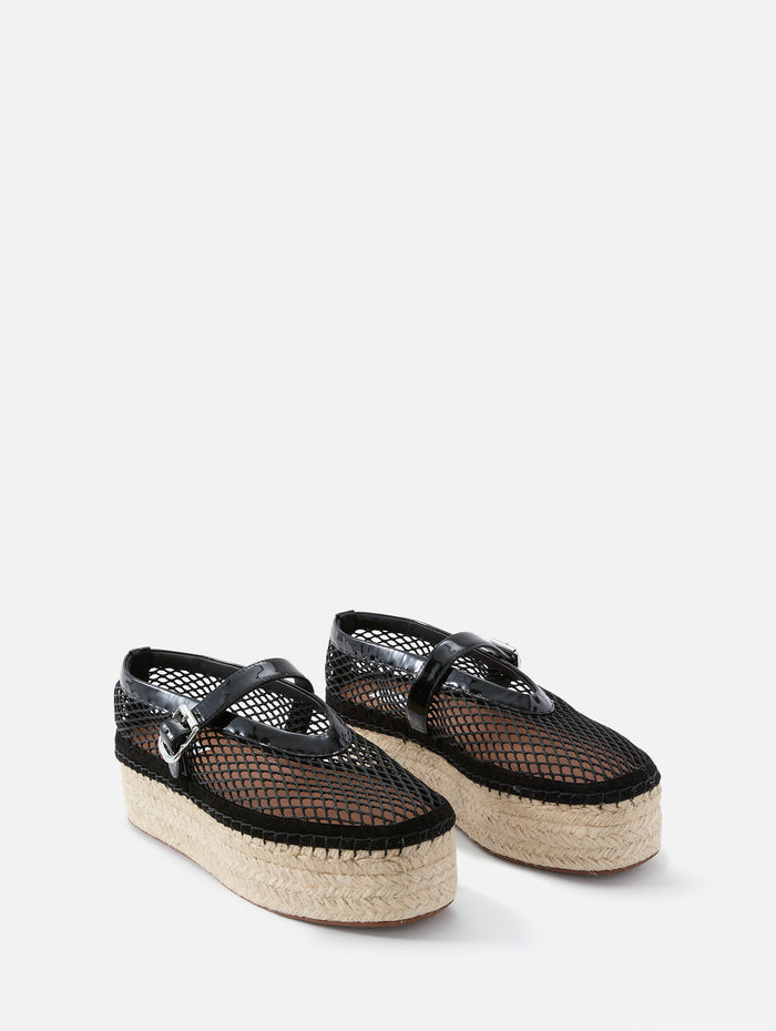 Fishnet Espadrille Wedge,ALAIA,NOIR,Image 1