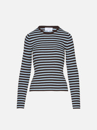 Striped Fitted Sweater,LA LIGNE,CHOCOLATE/SKY,Image 1