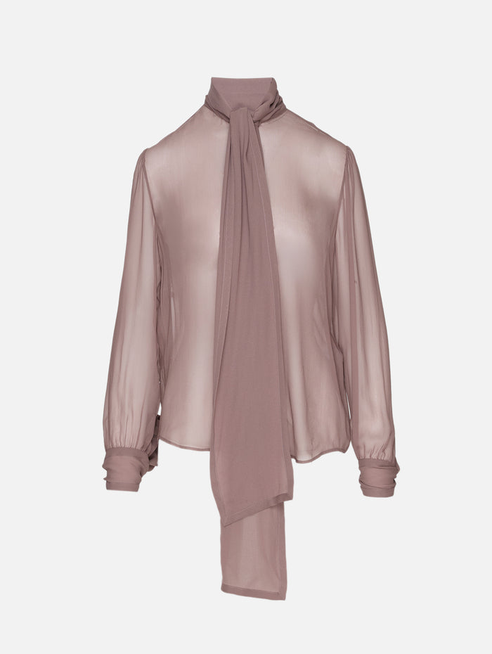 Lavaliere Blouse,SAINT LAURENT,MARRON GLACE,Image 1