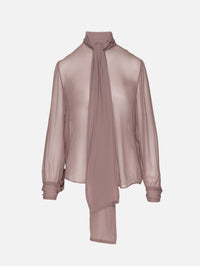 Lavaliere Blouse,SAINT LAURENT,MARRON GLACE,Image 2