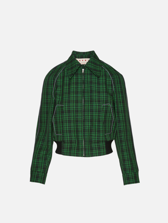 Plaid Cropped Jacket,MARNI,GARDEN GREEN,Image 1