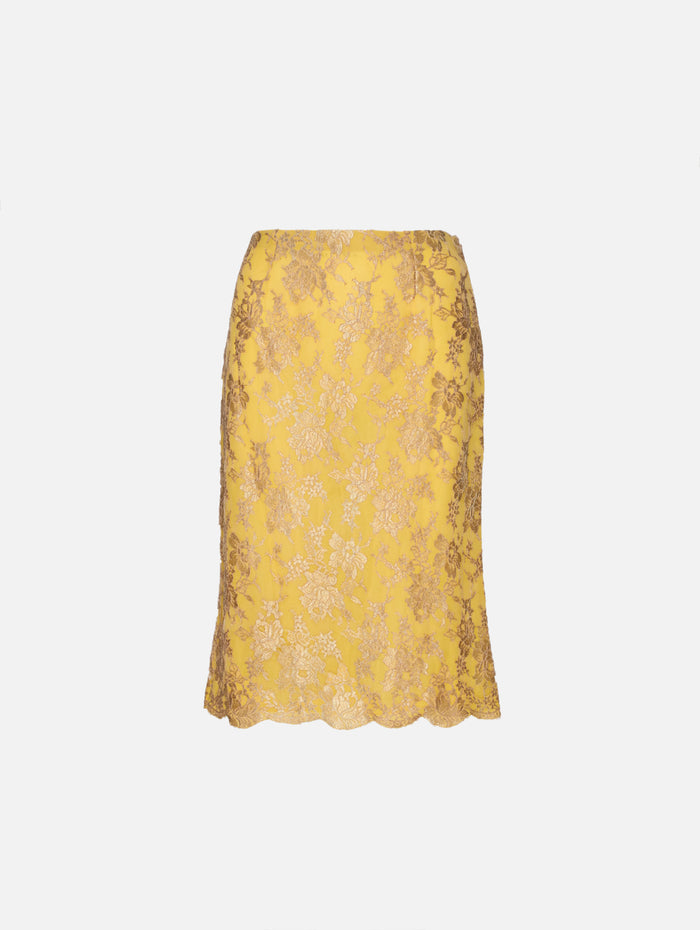 Lace Floral Skirt,SAINT LAURENT,NUDE GOLD,Image 1
