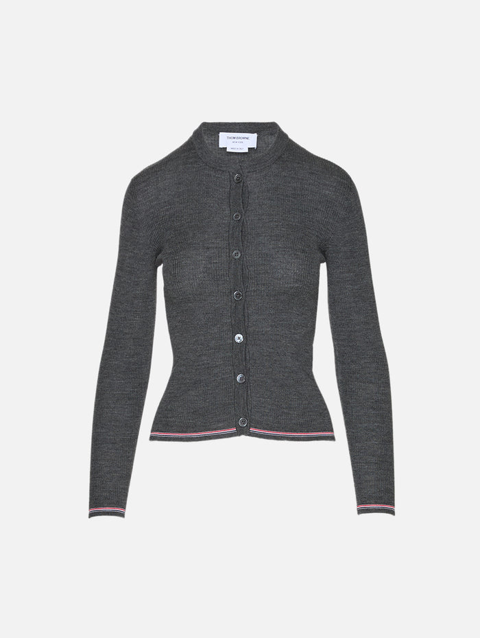 Rib Cardigan,THOM BROWNE,MEDIUM GREY,Image 1