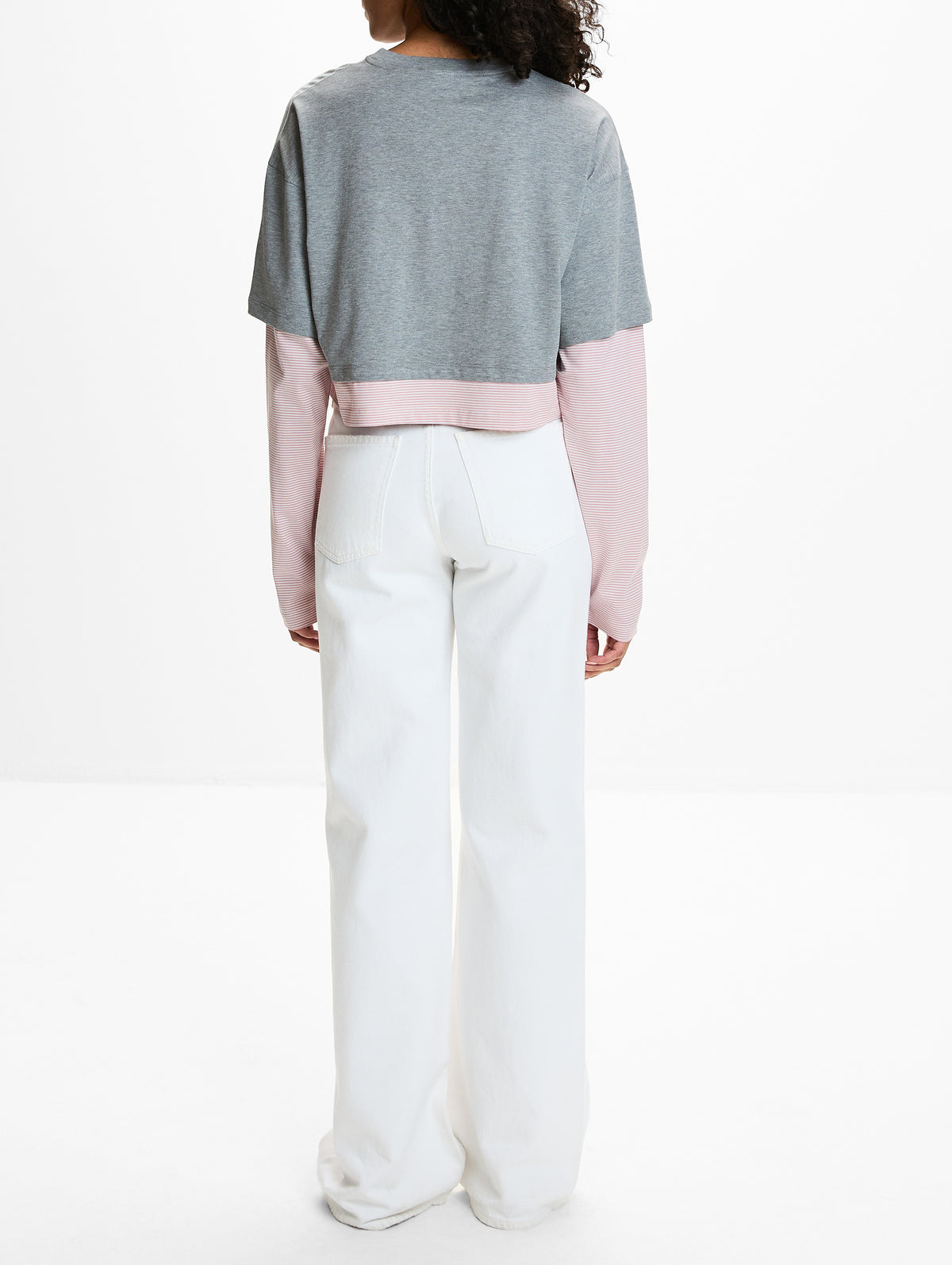 Layered Cropped Top,MIU MIU,GREY,Image 3