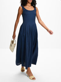 Pleated Bodice Midi Dress,LA LIGNE,MIDNIGHT,Image 3