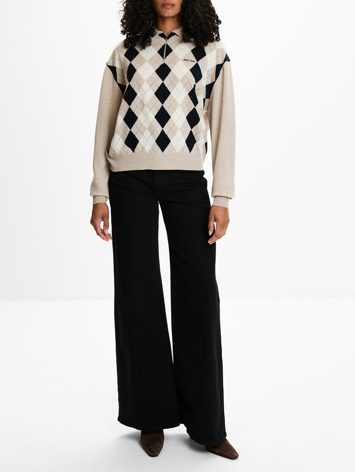 Quarter Zip Sweater,MIU MIU,BEIGE,Image 1