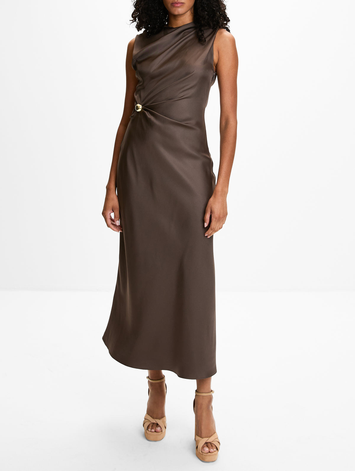 Roan Sleeveless Draped Dress,LOULOU DE SAISON,DARK BROWN,Image 2