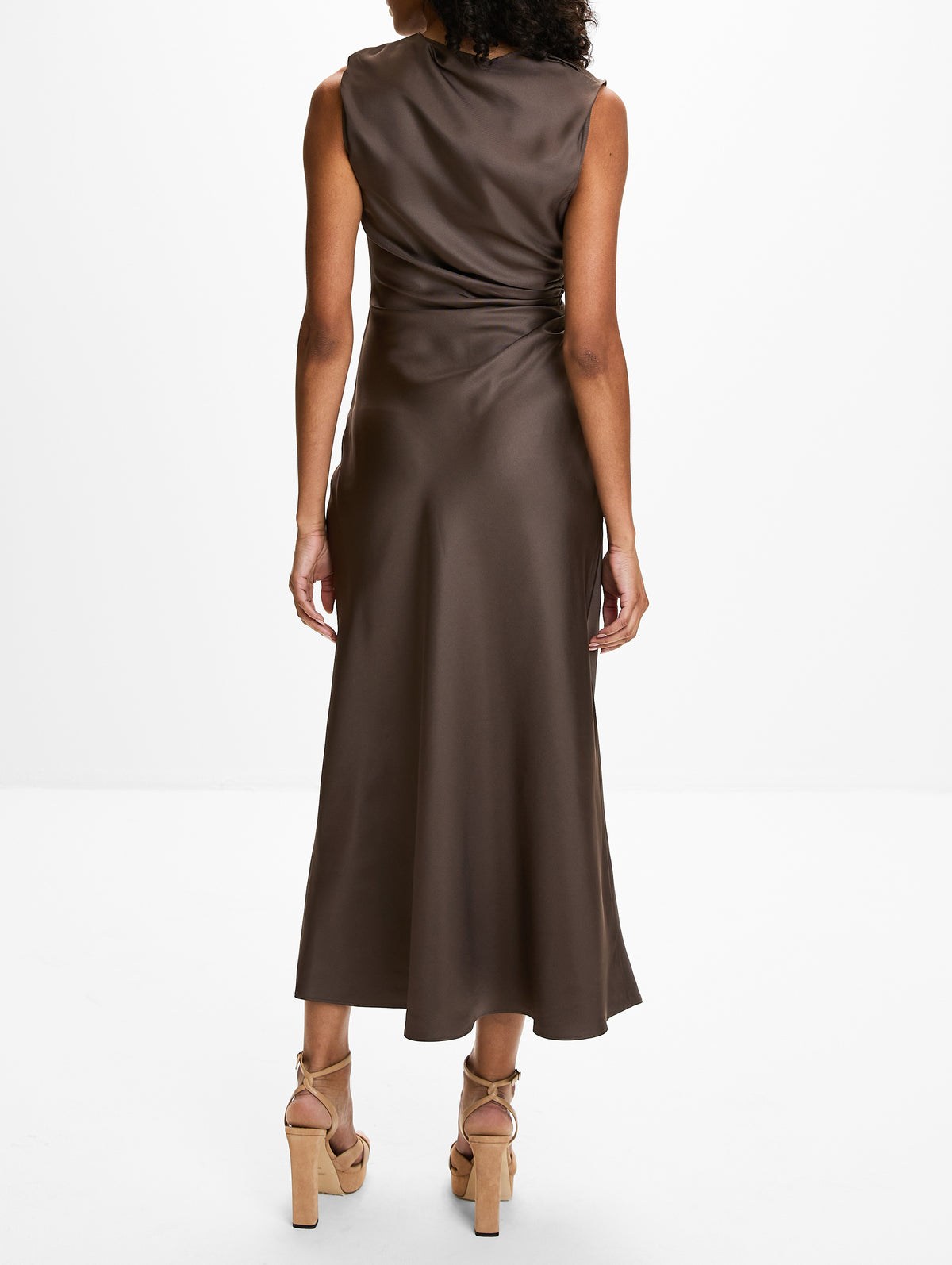 Roan Sleeveless Draped Dress,LOULOU DE SAISON,DARK BROWN,Image 4
