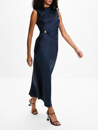 Roan Sleeveless Draped Dress,LOULOU DE SAISON,NAVY,Image 3